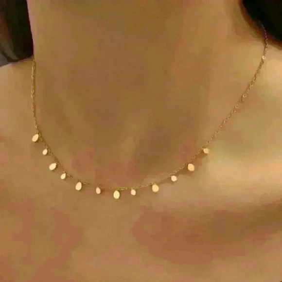 Elegant 18k Gold Filled Disc Necklace with delicate dangling charms - Picture 1 of 3